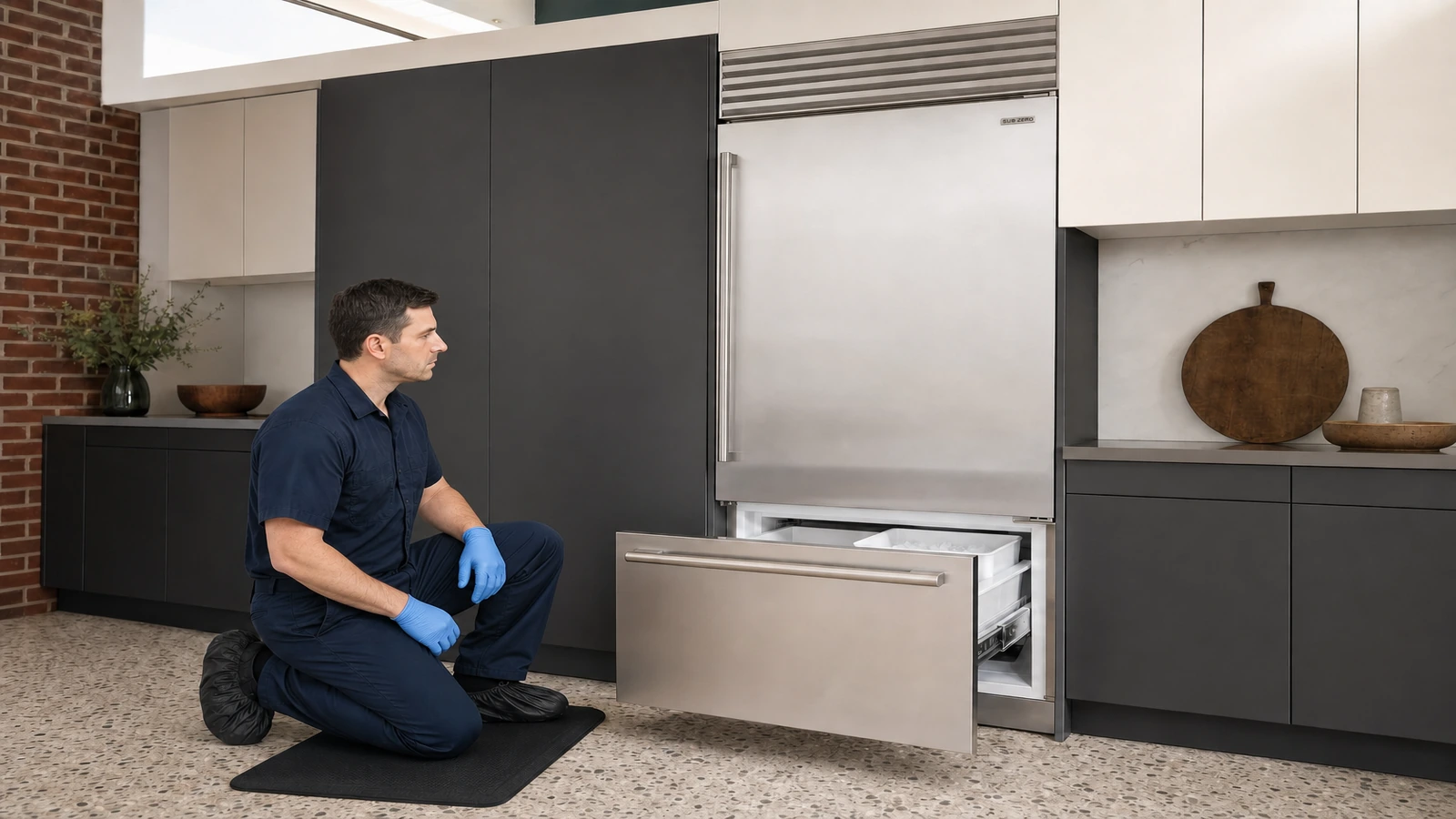 Undercounter ice maker prepared for a professional diagnostic visit