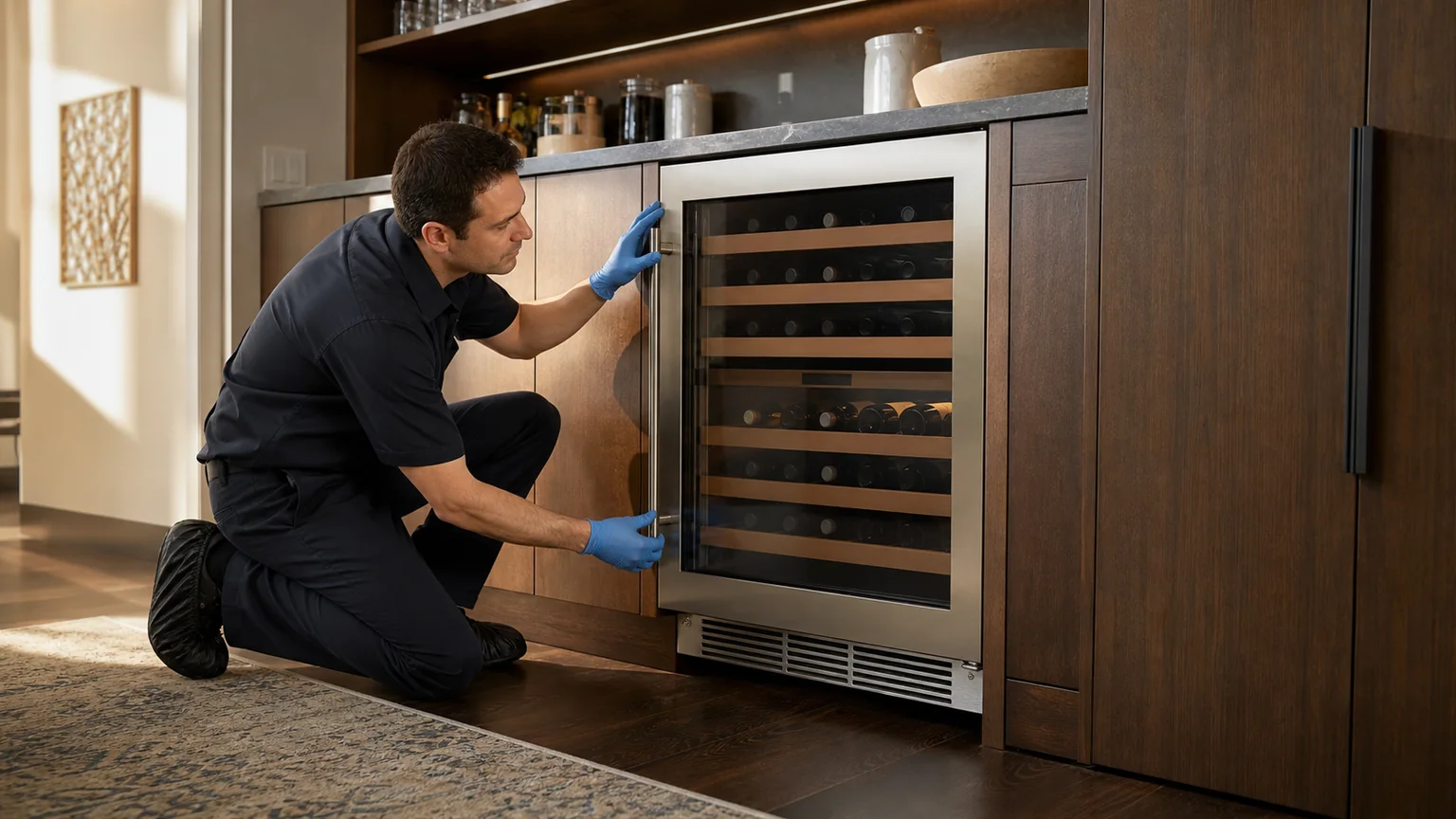 Built-in wine cooler prepared for a professional diagnostic visit